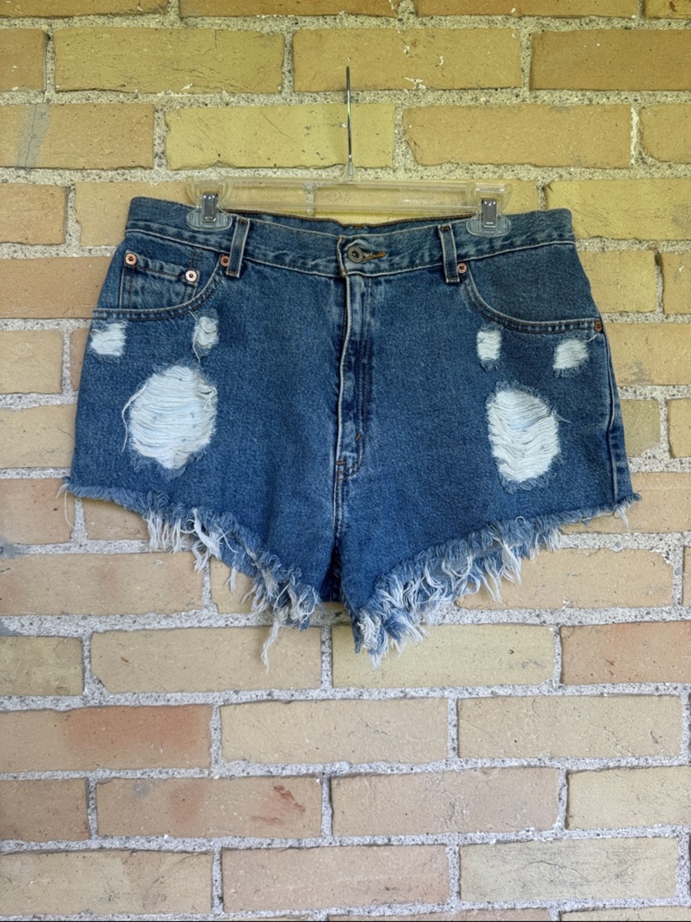 Levi's Vintage Blue Frayed Hem Denim Shorts